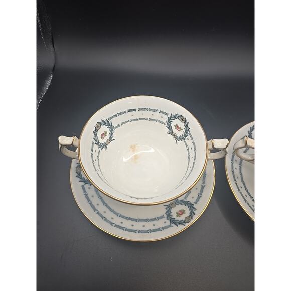 Tiffany & Co JC & Sons Navy Floral Flowers Tea Cup & Saucer England Numbered Set - Picture 2 of 7